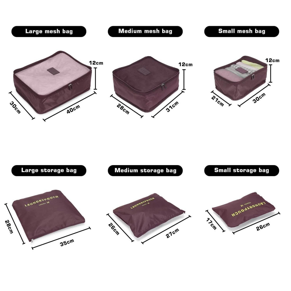 6-Pack: Travel Storage Bag Set Packing Cube Organizer