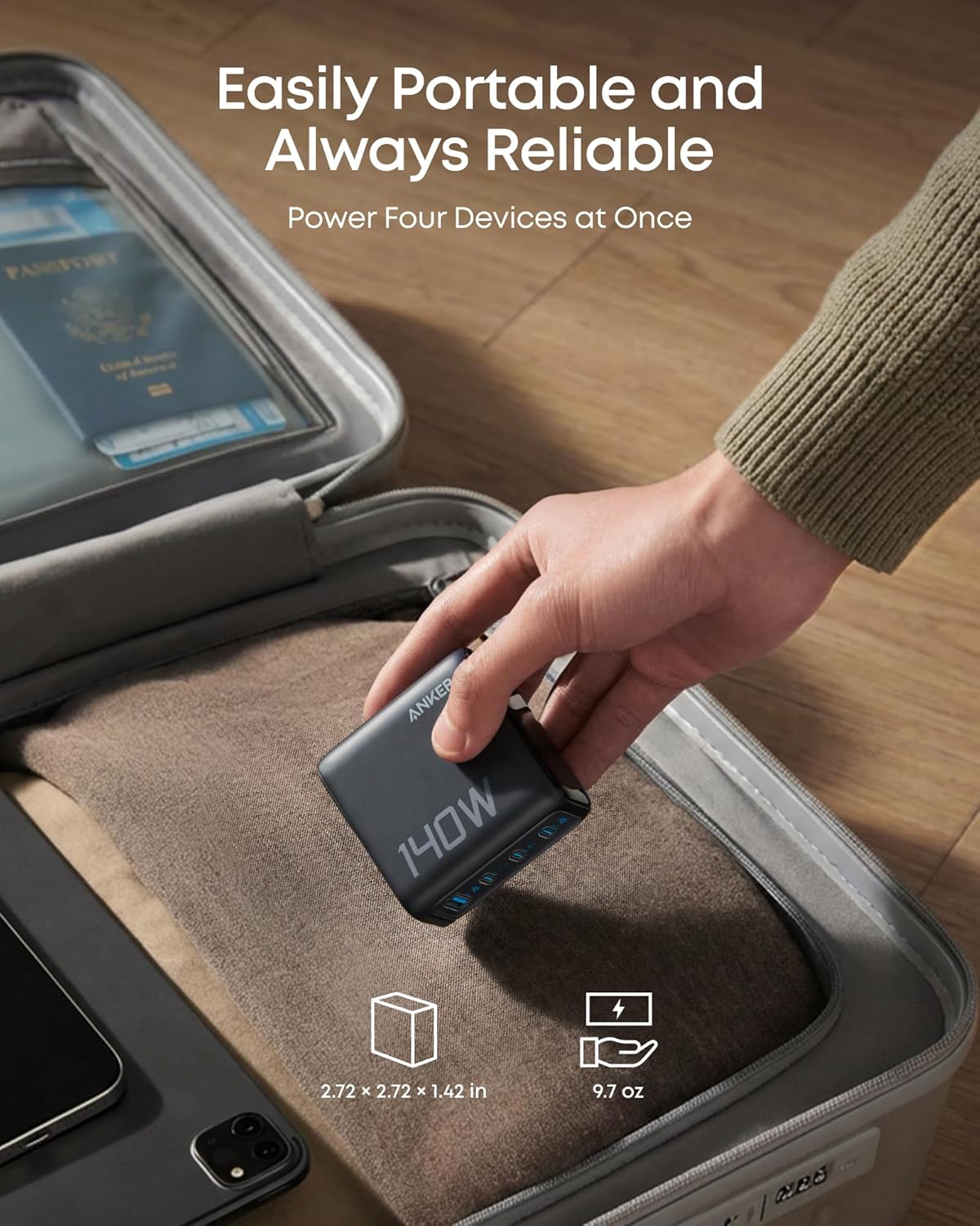 Anker Charger 140W, 4-Port, PD 3.1 with USB-C Cable