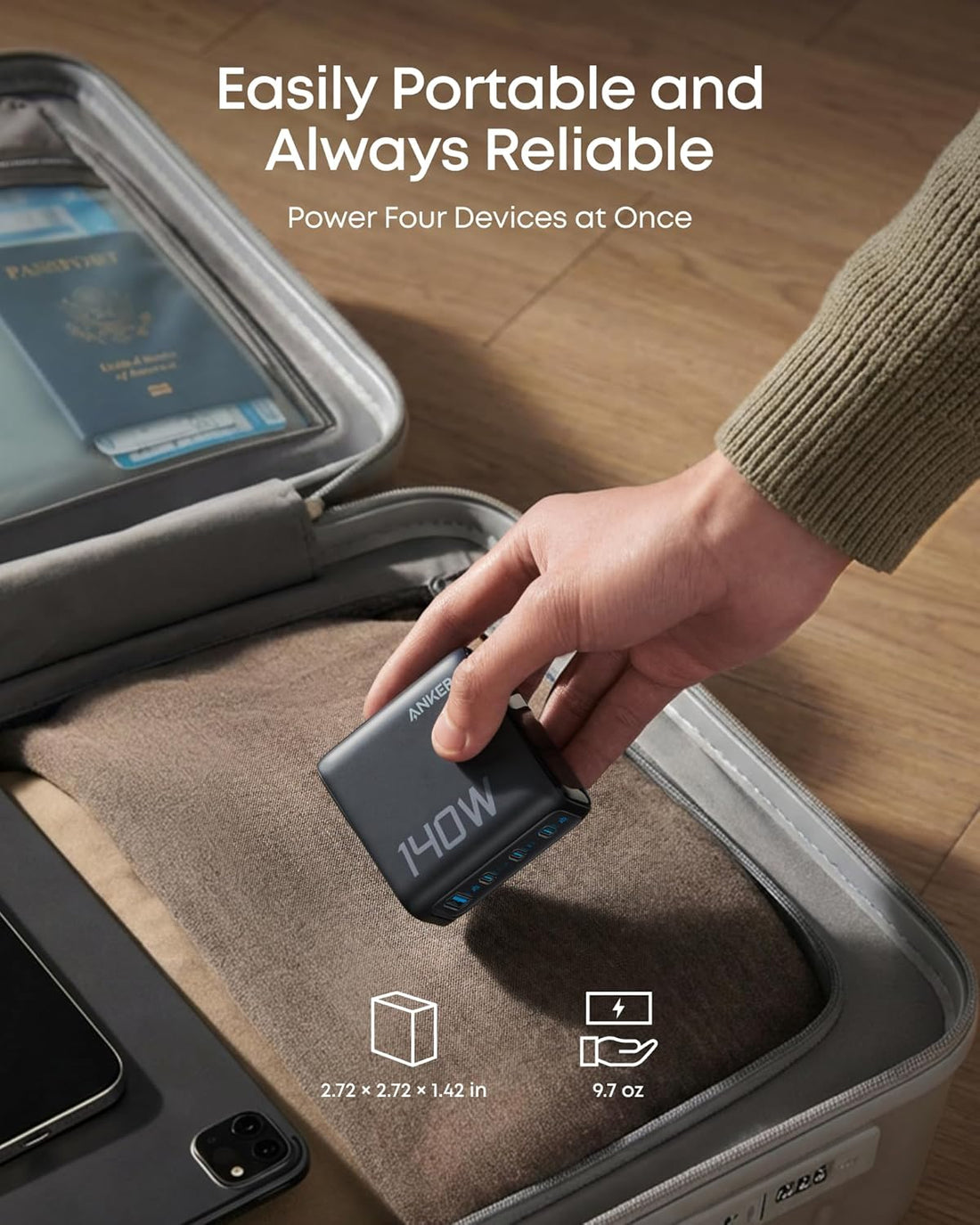 Anker Charger 140W, 4-Port, PD 3.1 with USB-C Cable