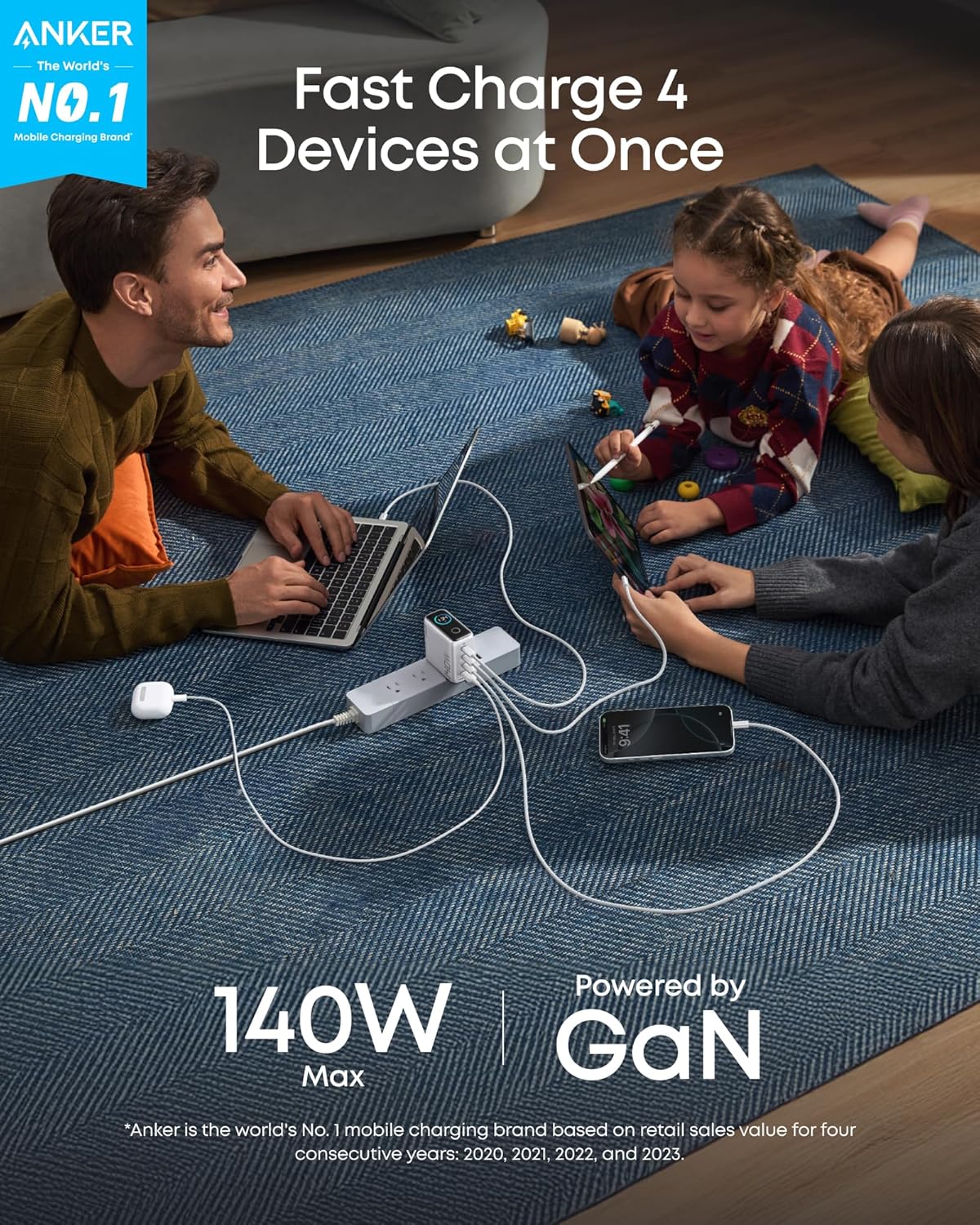 Anker Charger 140W, 4-Port, PD 3.1 with USB-C Cable