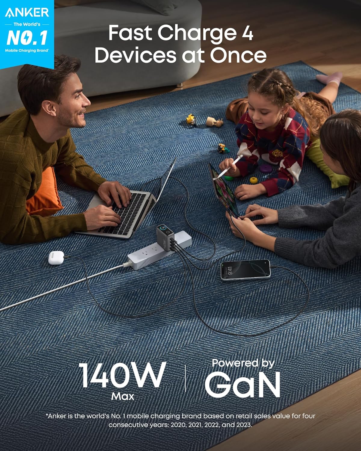 Anker Charger 140W, 4-Port, PD 3.1 with USB-C Cable