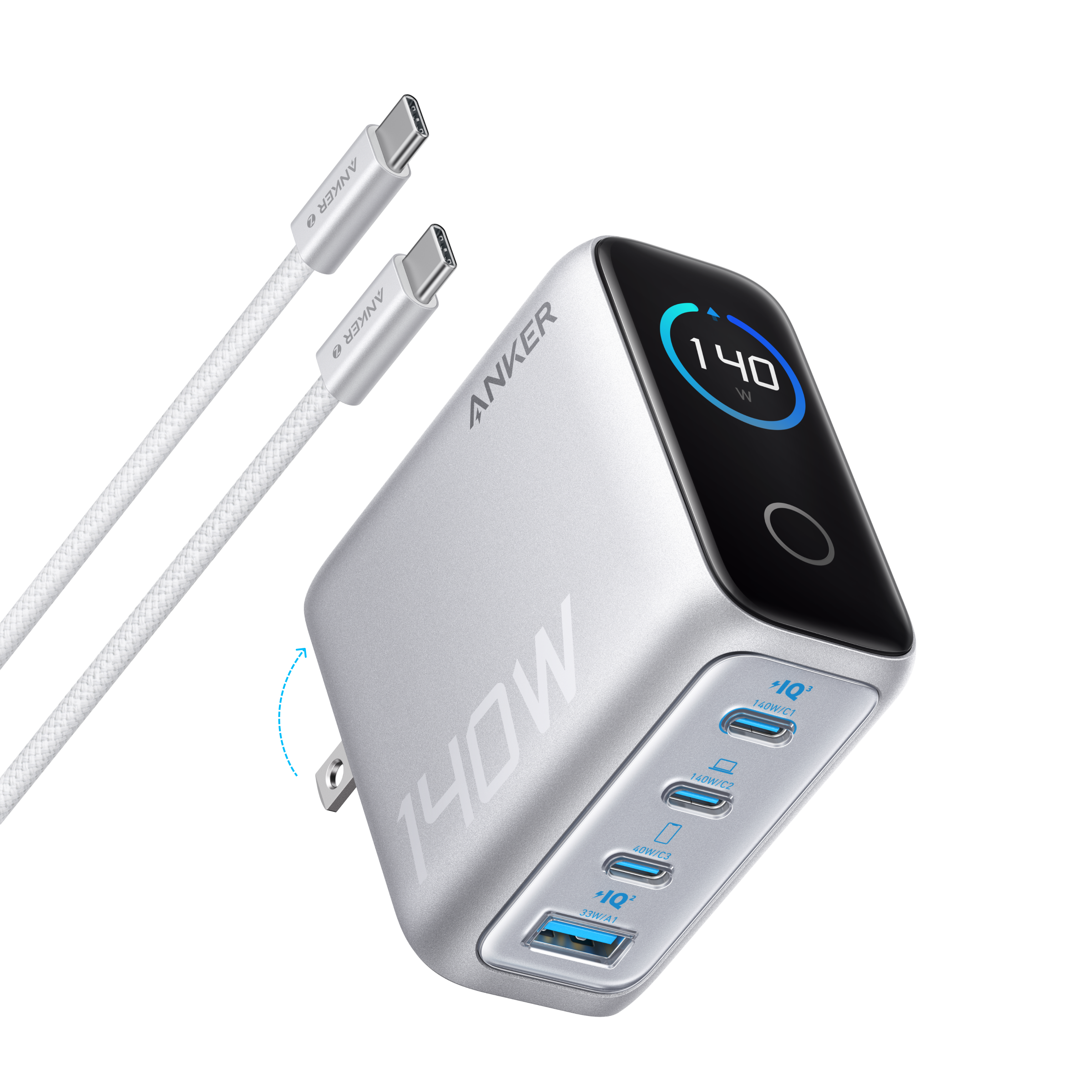 Anker Charger 140W, 4-Port, PD 3.1 with USB-C Cable