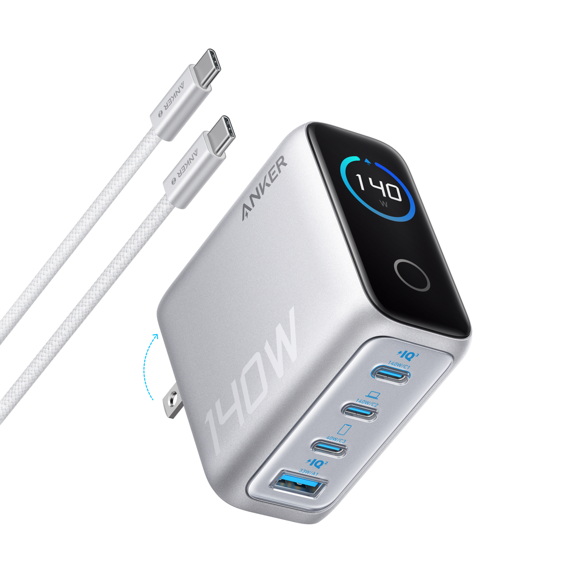 Anker Charger 140W, 4-Port, PD 3.1 with USB-C Cable