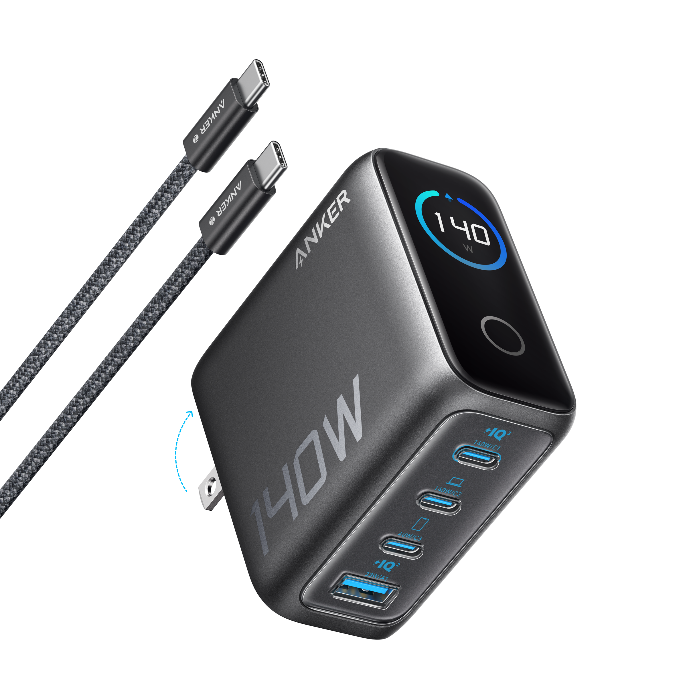 Anker Charger 140W, 4-Port, PD 3.1 with USB-C Cable