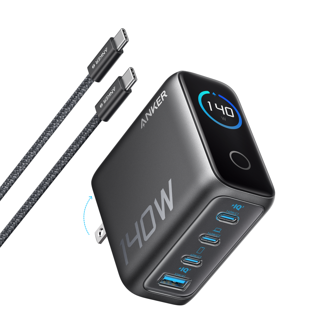 Anker Charger 140W, 4-Port, PD 3.1 with USB-C Cable
