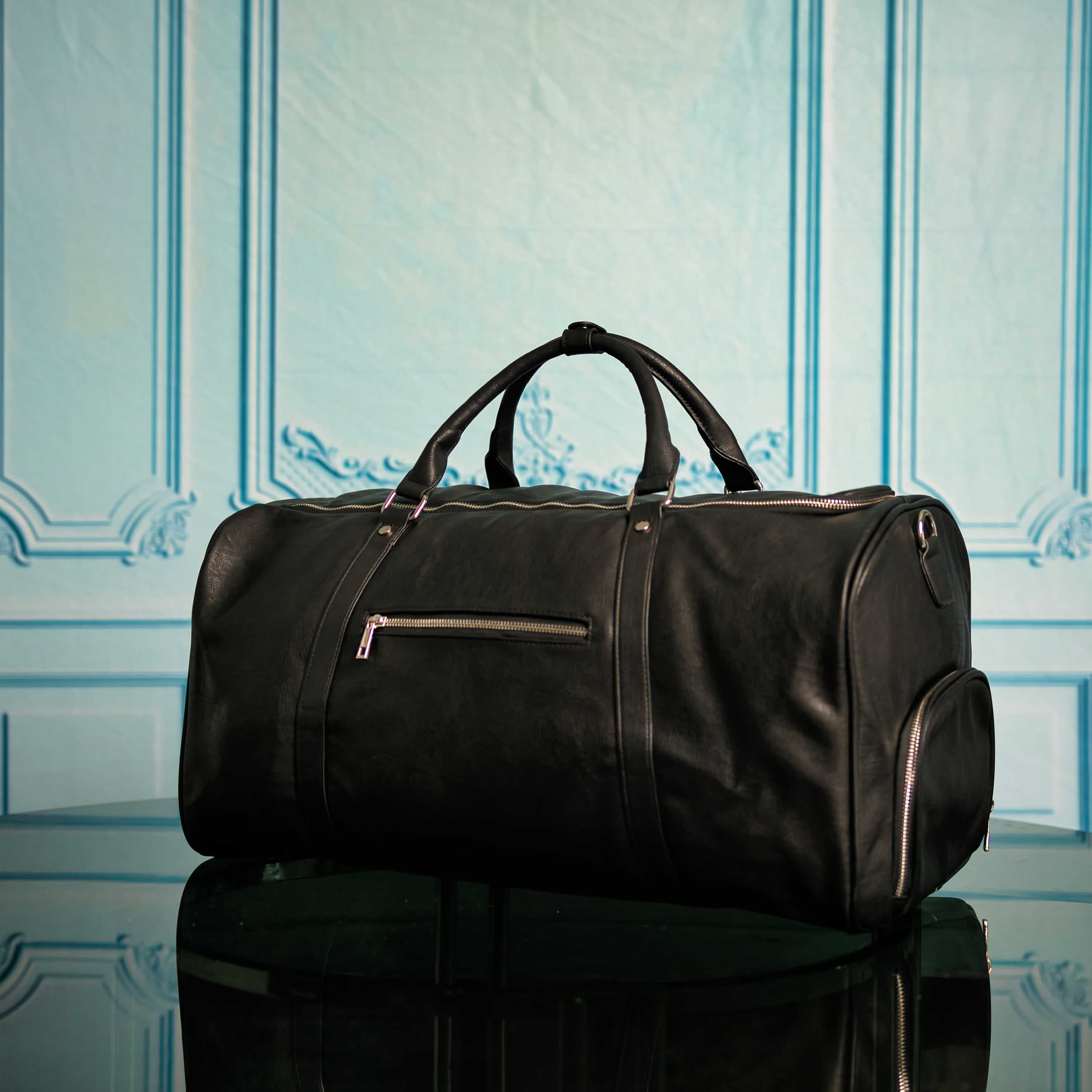 Black Leather Signature Bag Set Signature Backpack and Duffle Bag