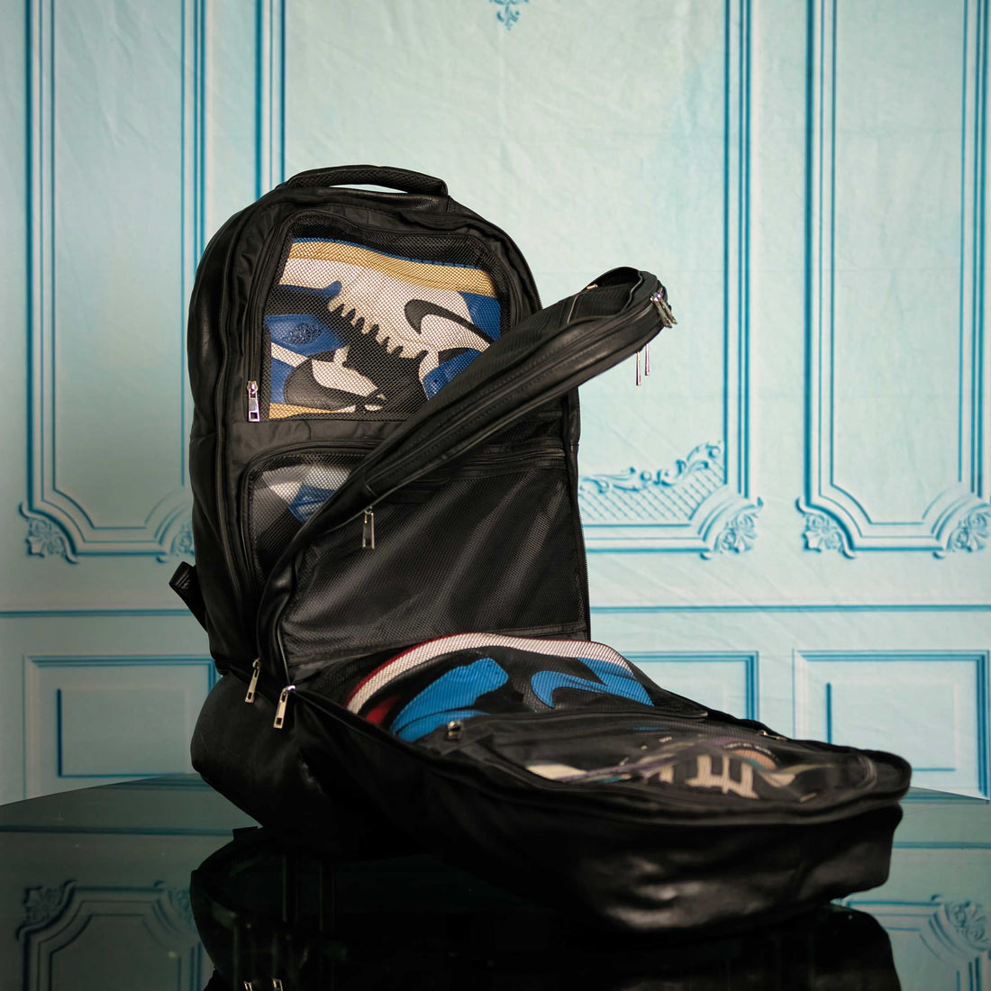 Black Leather Signature Bag Set Signature Backpack and Duffle Bag