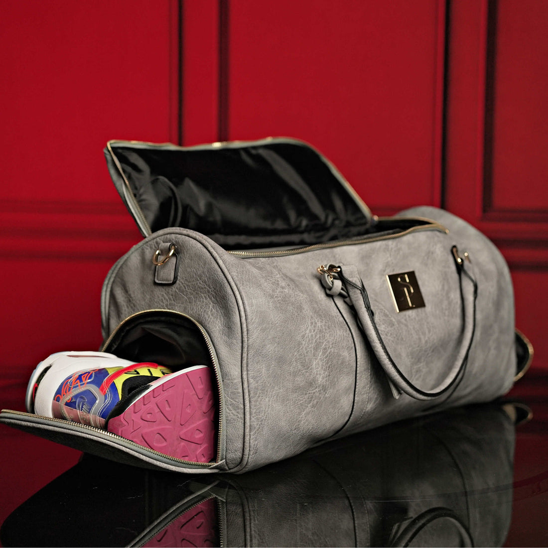 Grey Tumbled Leather Signature Backpack & Duffle Bag Set