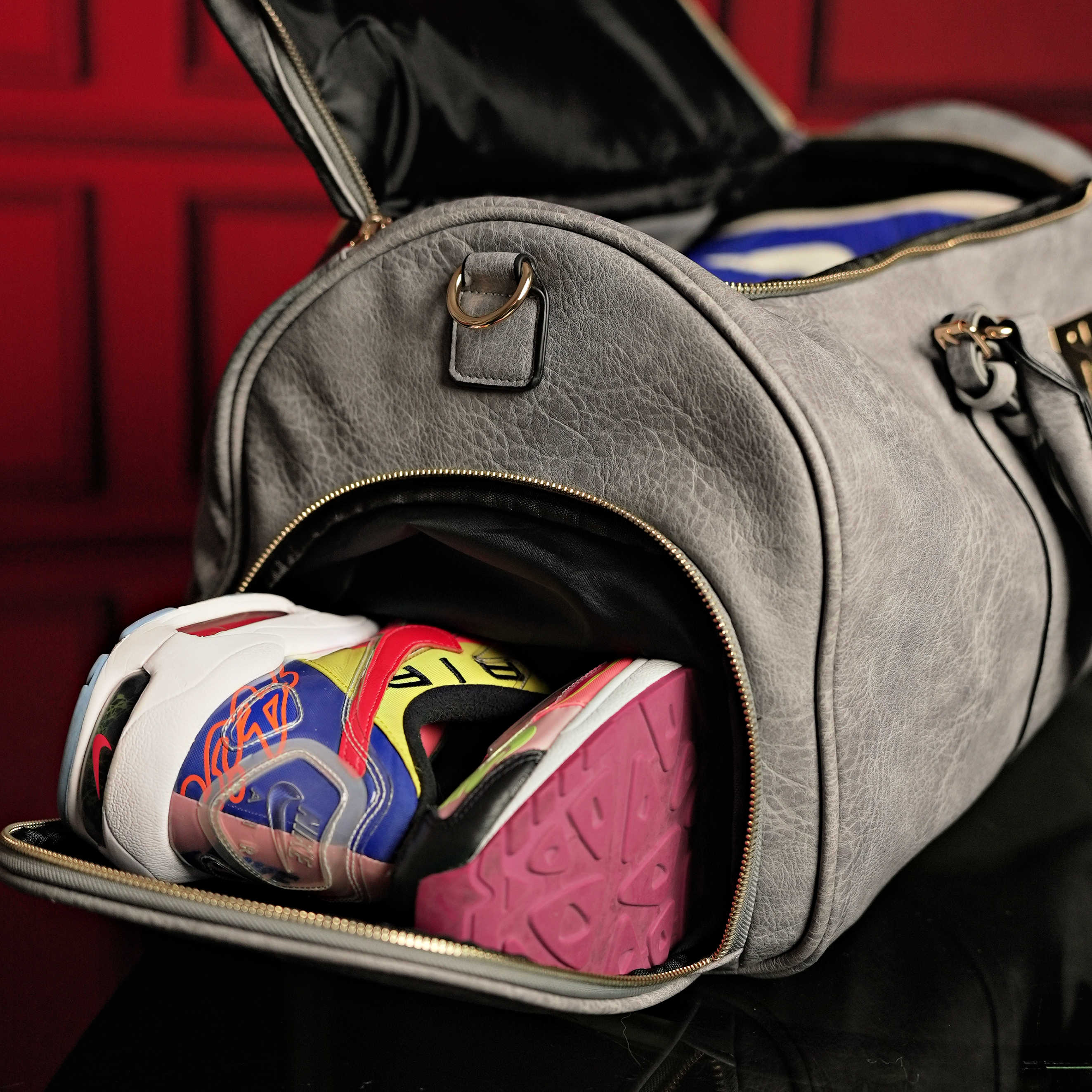 Grey Tumbled Leather Signature Backpack & Duffle Bag Set