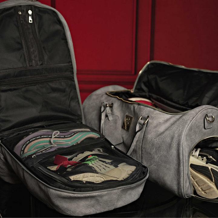 Grey Tumbled Leather Signature Backpack & Duffle Bag Set