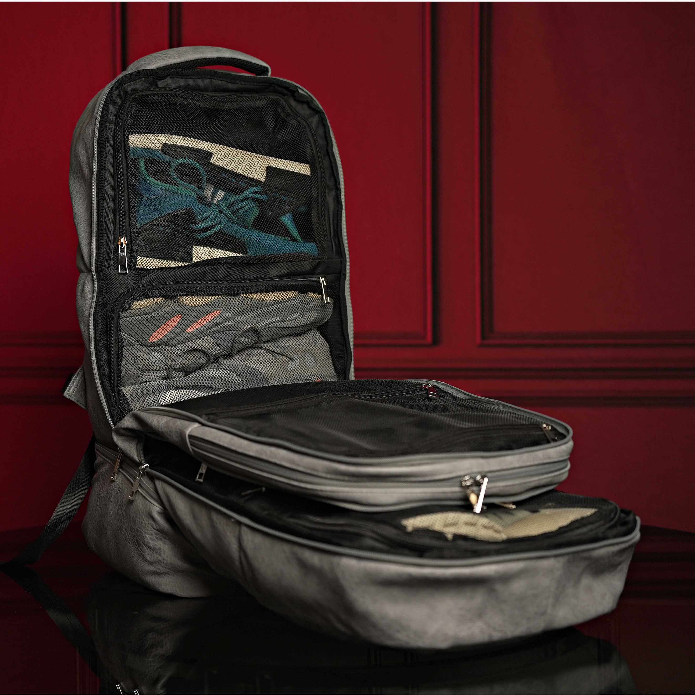 Grey Tumbled Leather Signature Backpack & Duffle Bag Set