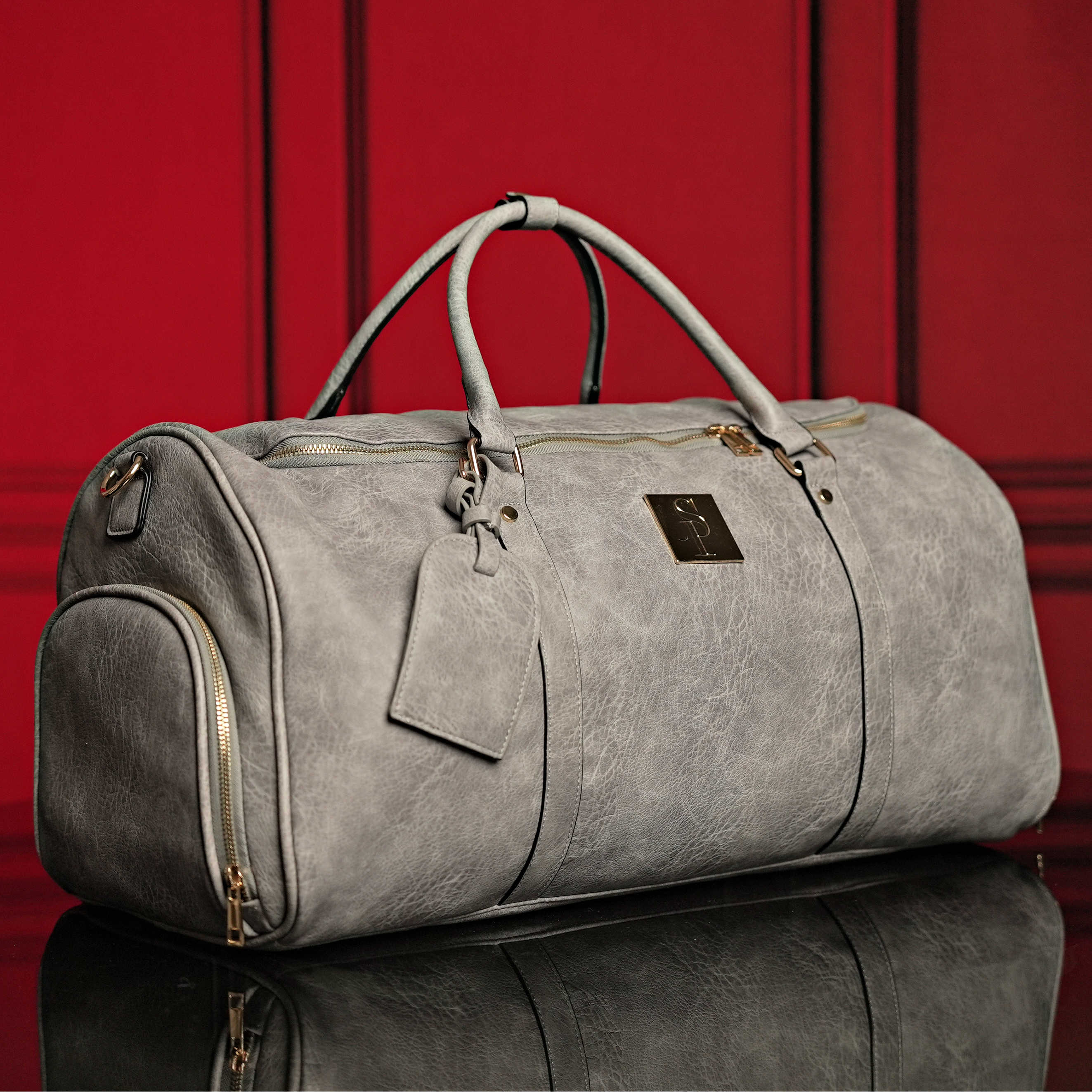 Grey Tumbled Leather Signature Backpack & Duffle Bag Set