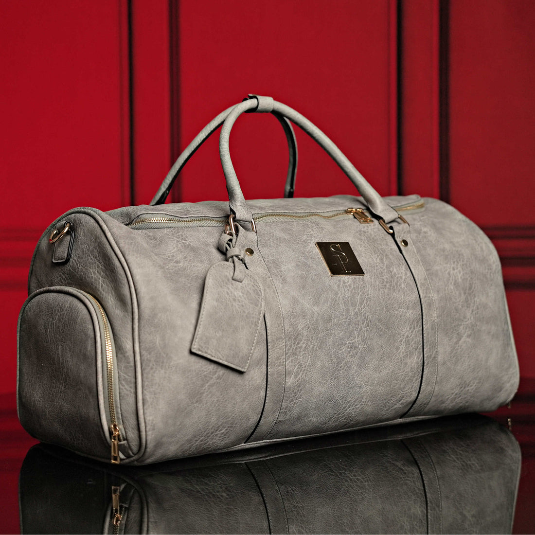 Grey Tumbled Leather Signature Backpack & Duffle Bag Set