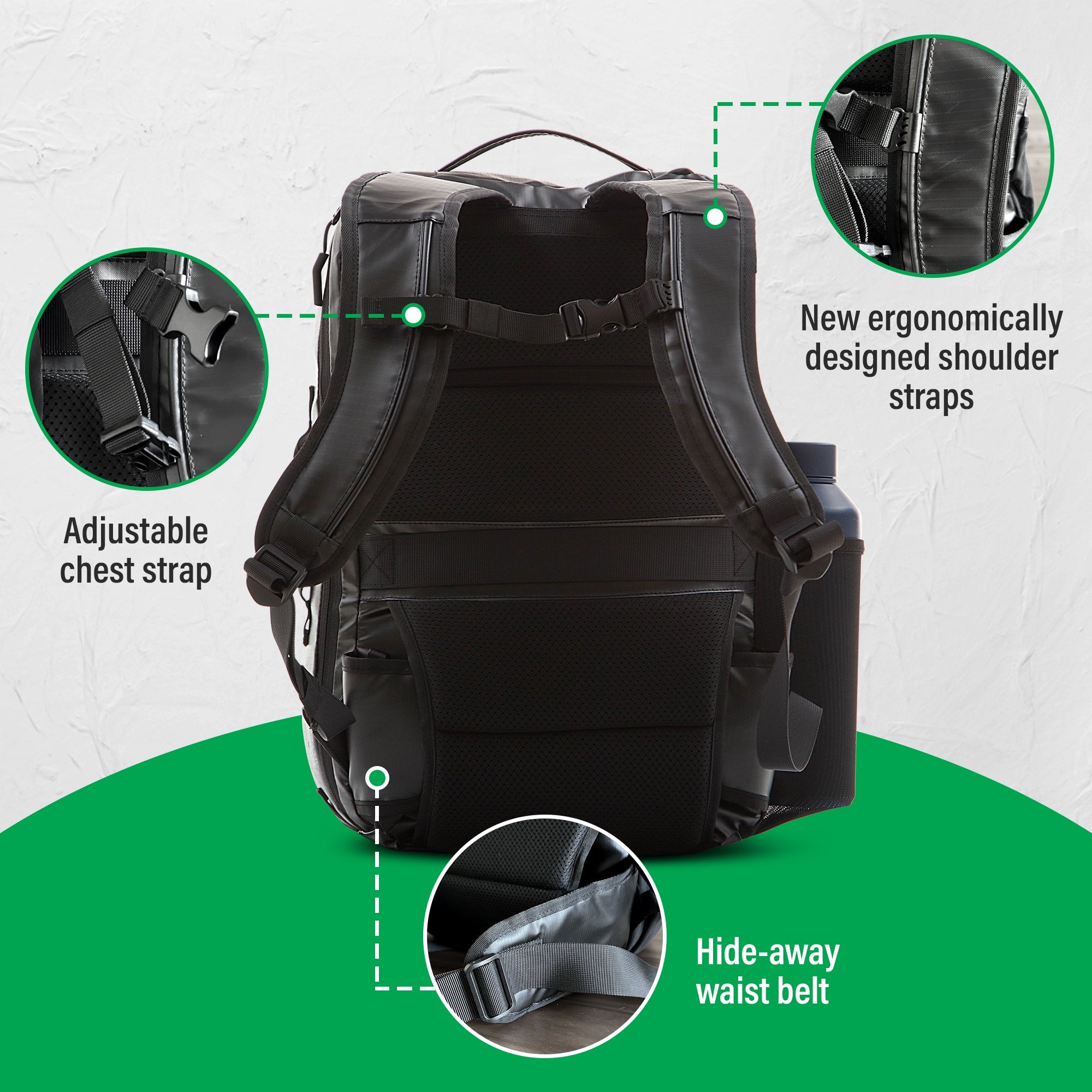 Island Hopper 2.0 Travel Backpack – New Matte Black | Lightweight Waterproof 28L & 34L