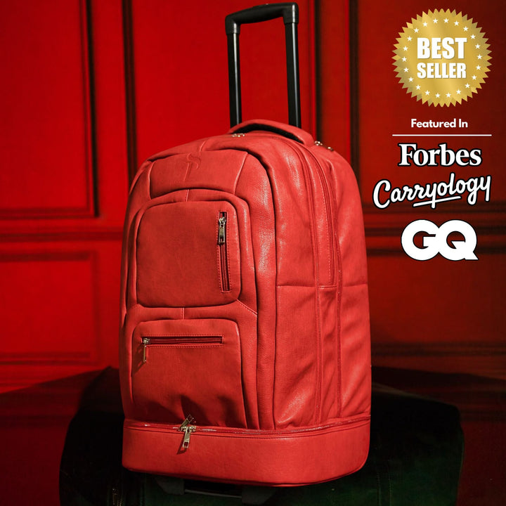 Red Leather Carry-On Roller Bag