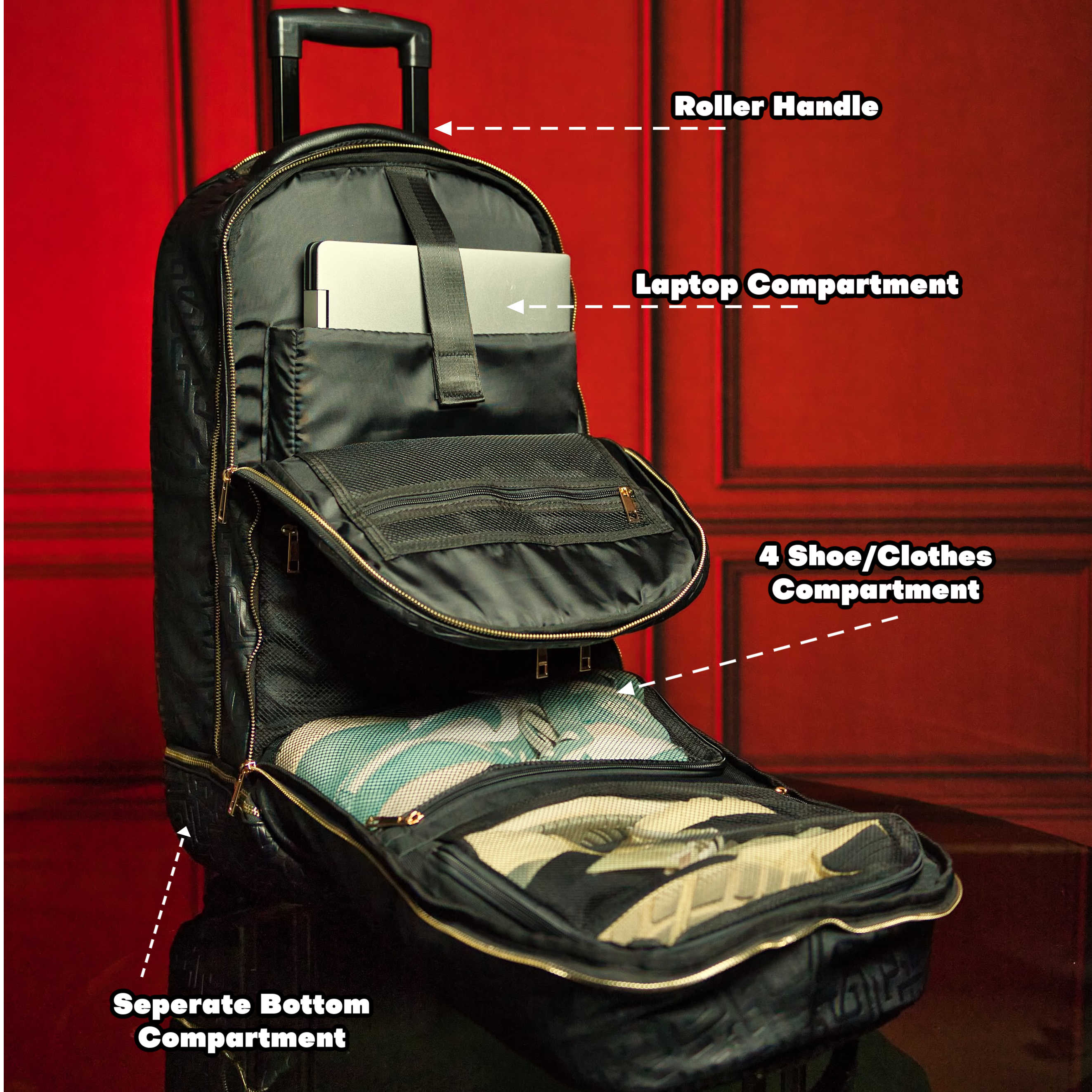 Red Leather Carry-On Roller Bag