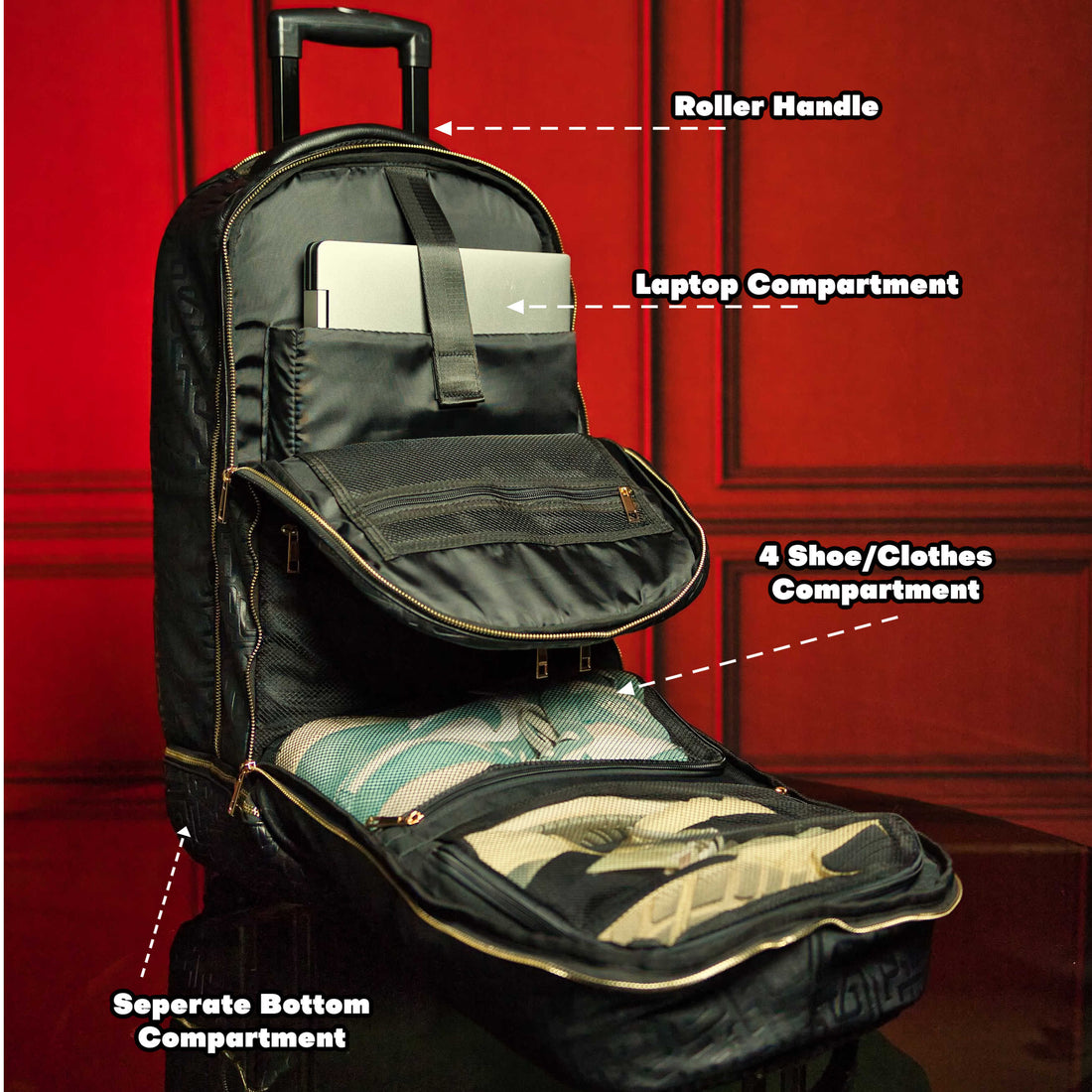 Red Leather Carry-On Roller Bag