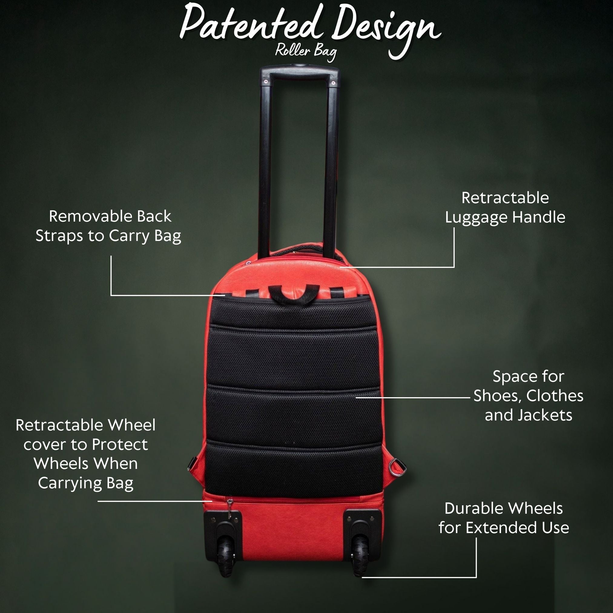 Red Leather Carry-On Roller Bag