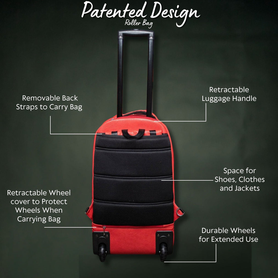 Red Leather Carry-On Roller Bag