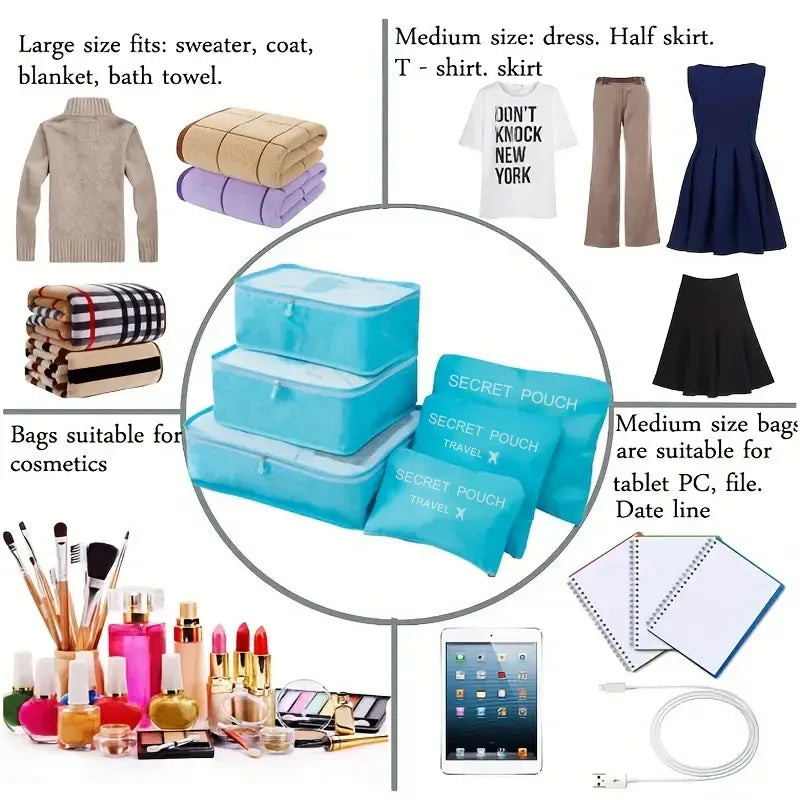 6-Piece Waterproof Travel Packing Cube Organizer Set