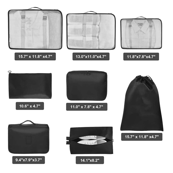 8-Pack Lightweight Packing Cubes Travel Organizer Set