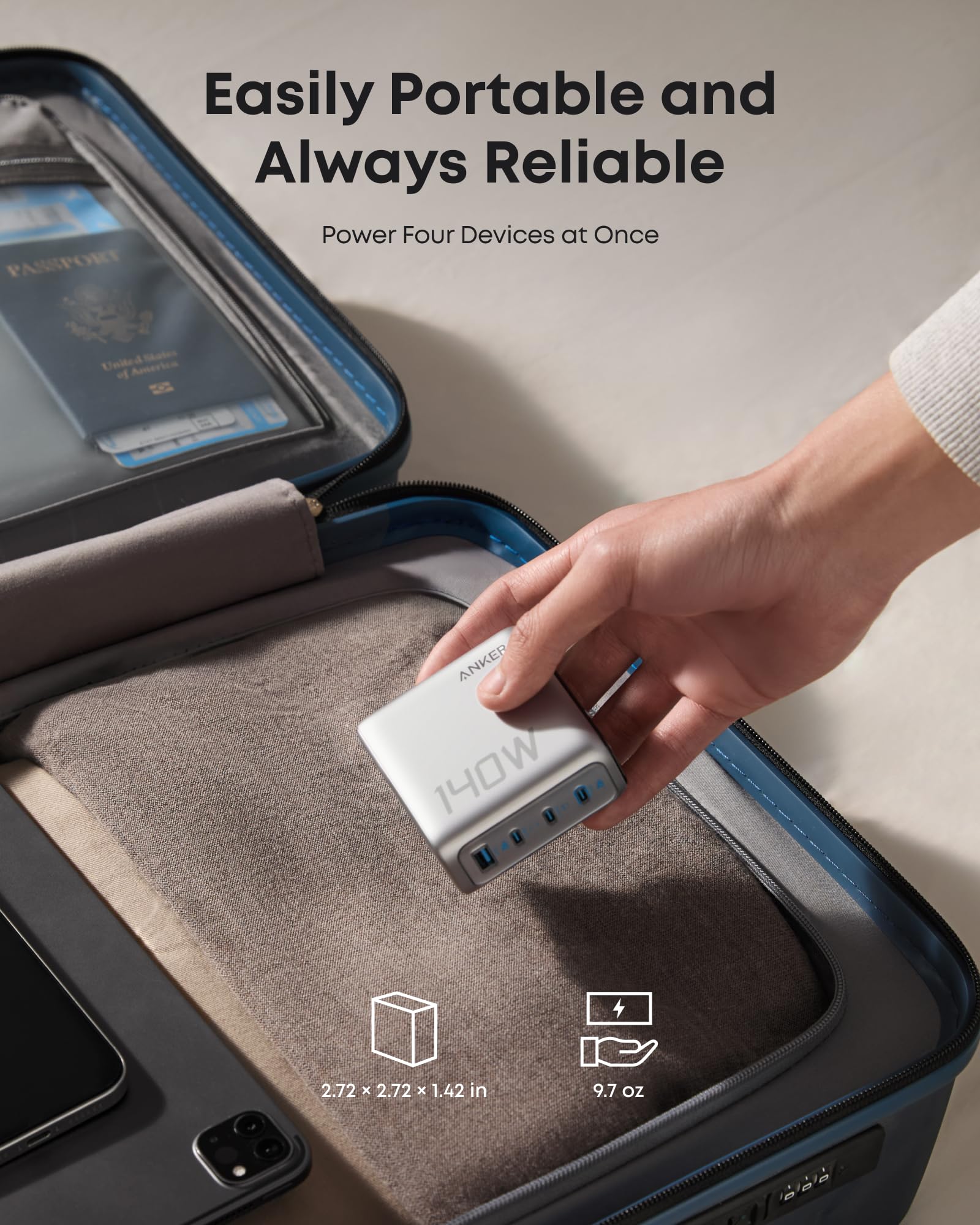 Anker Charger 140W, 4-Port, PD 3.1 with USB-C Cable