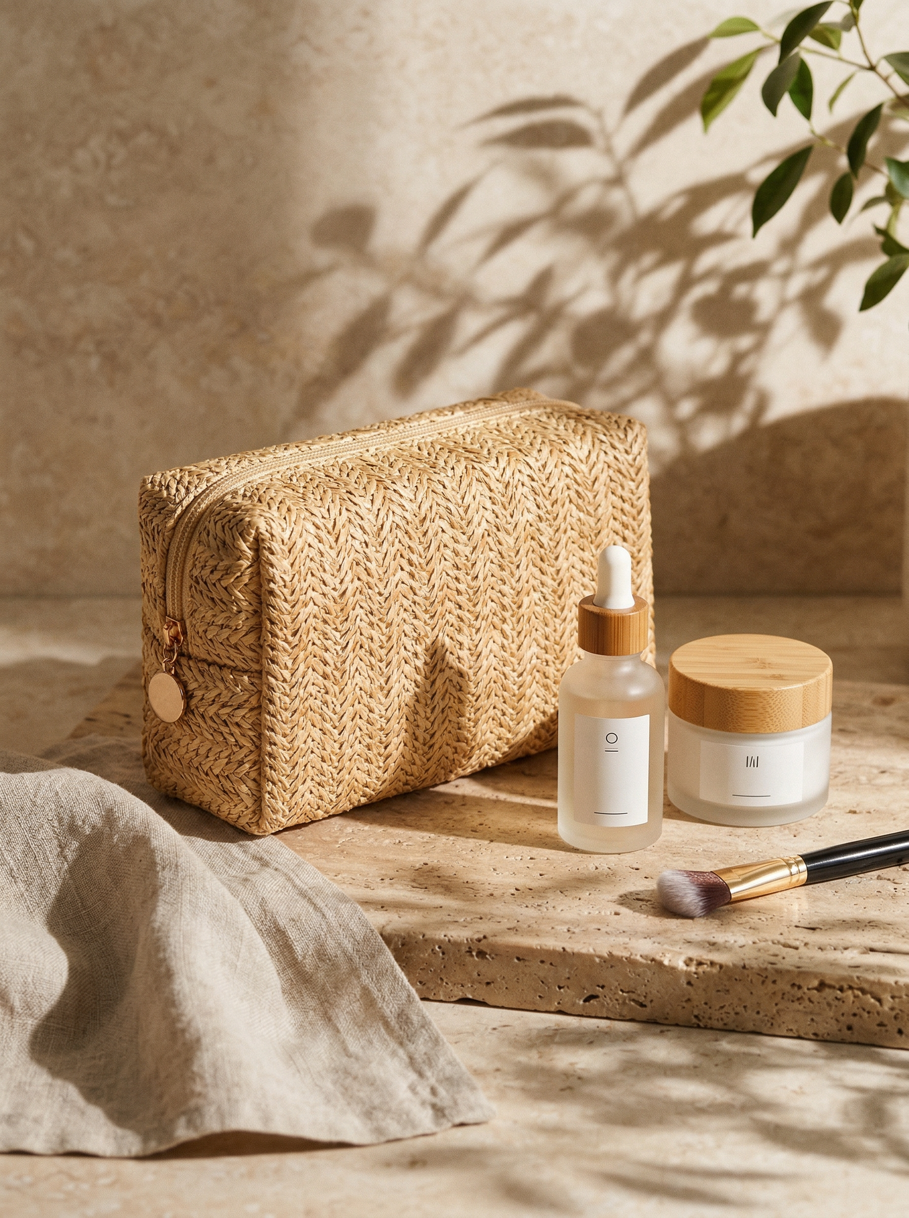 Vintage Woven Straw Makeup Bag Travel Cosmetic Toiletry Organizer Pouch