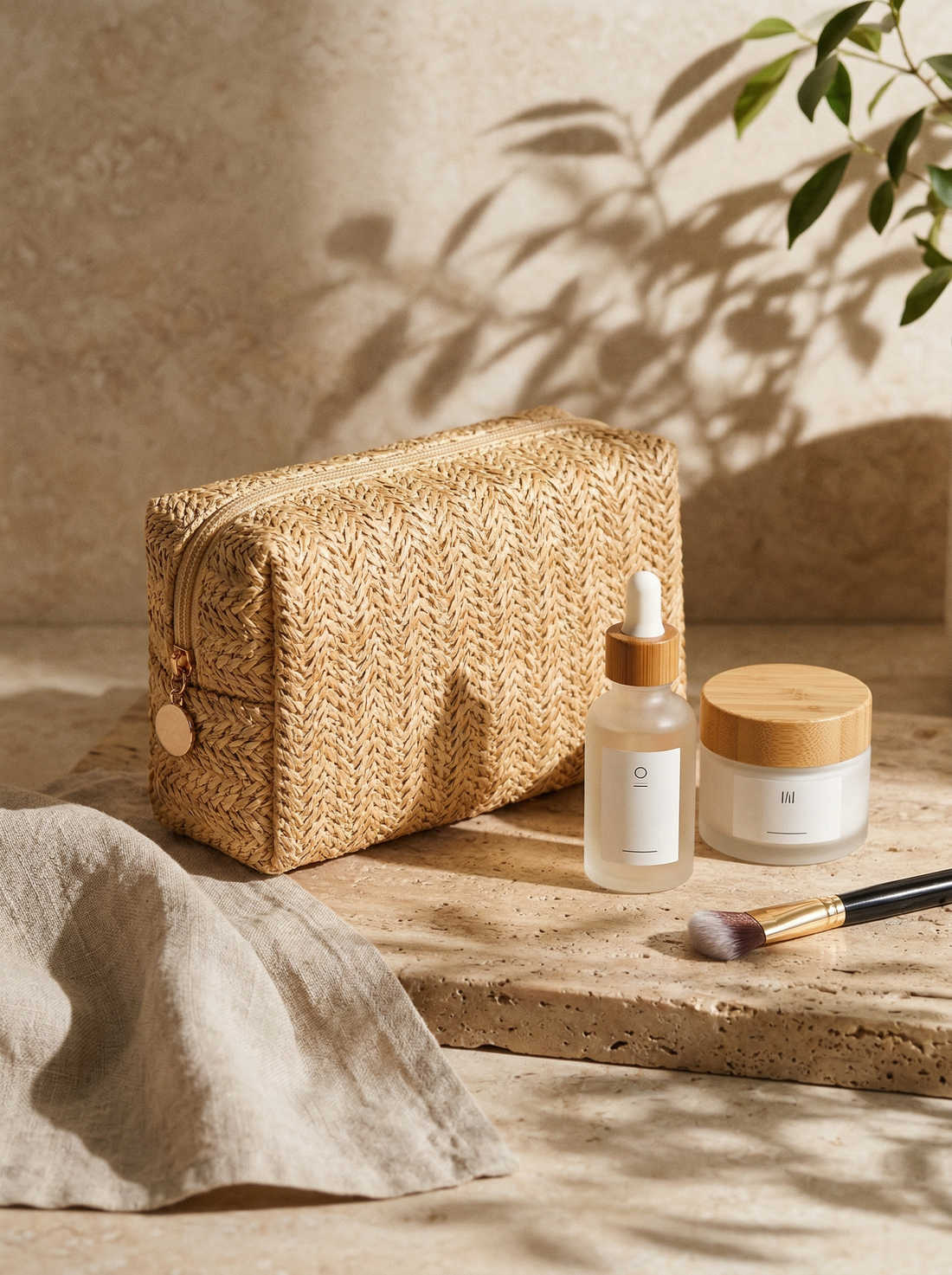 Vintage Woven Straw Makeup Bag Travel Cosmetic Toiletry Organizer Pouch