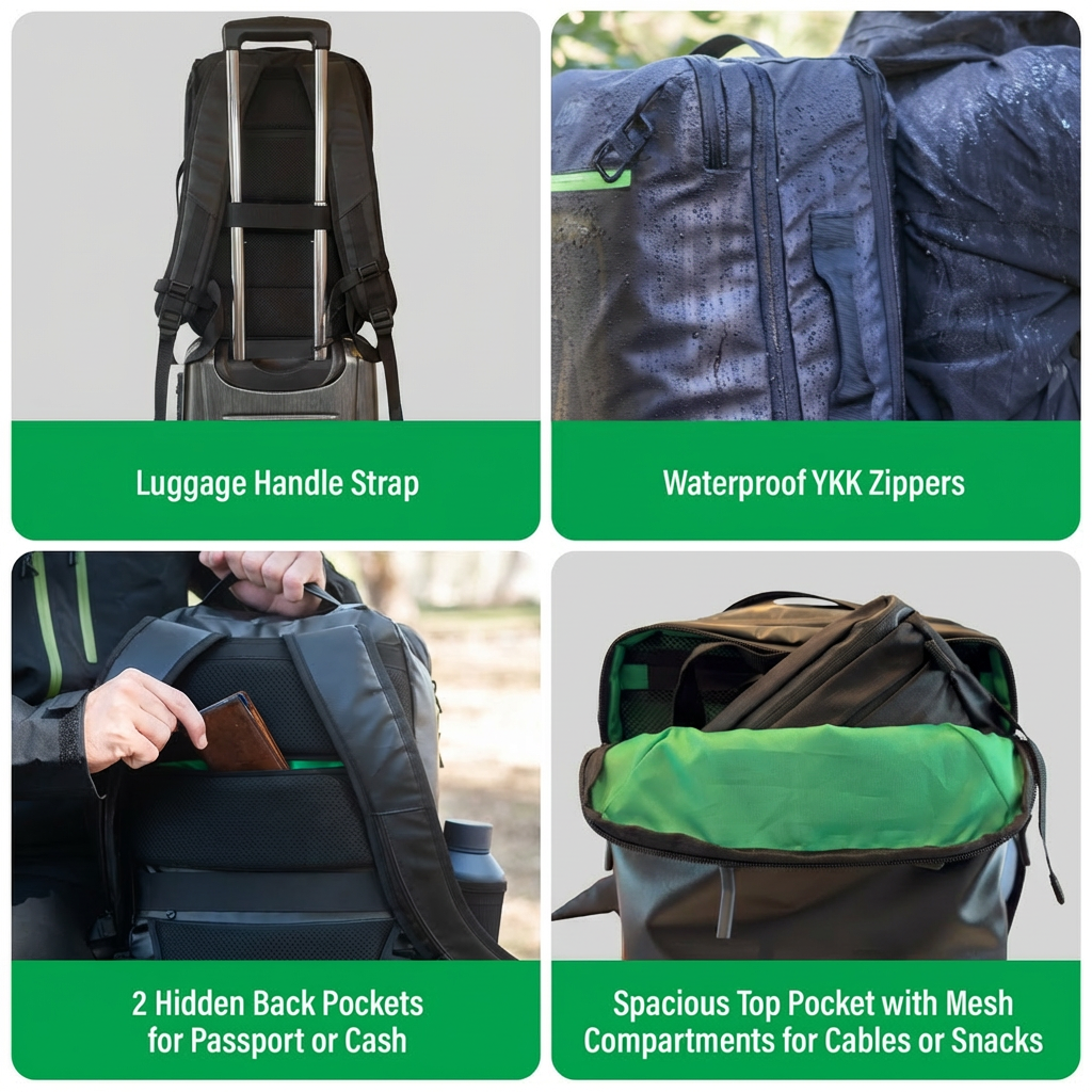 Island Hopper 2.0 Travel Backpack – New Matte Black | Lightweight Waterproof 28L & 34L