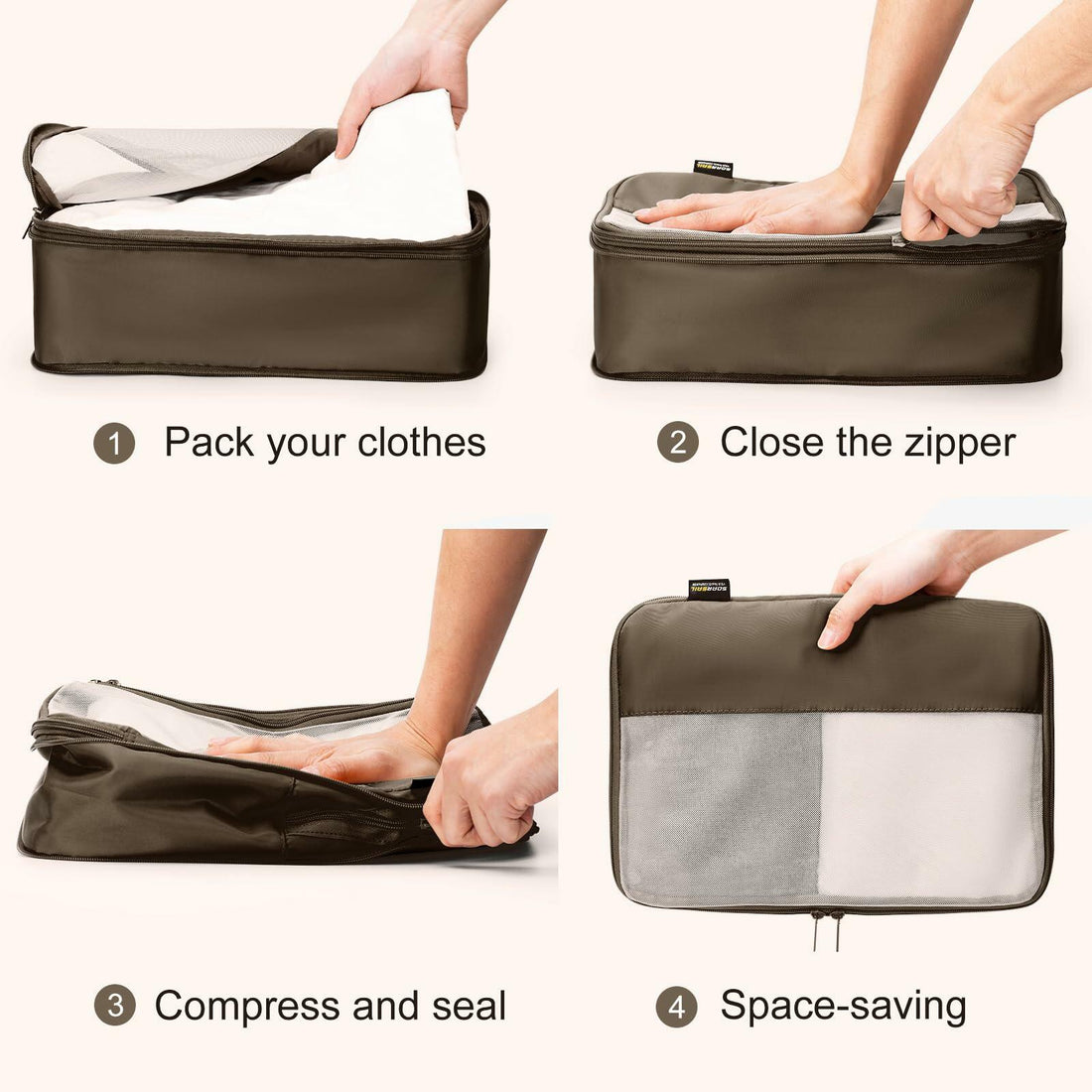 SOARSAIL 6-Pack Compression Packing Cubes – Charcoal Gray
