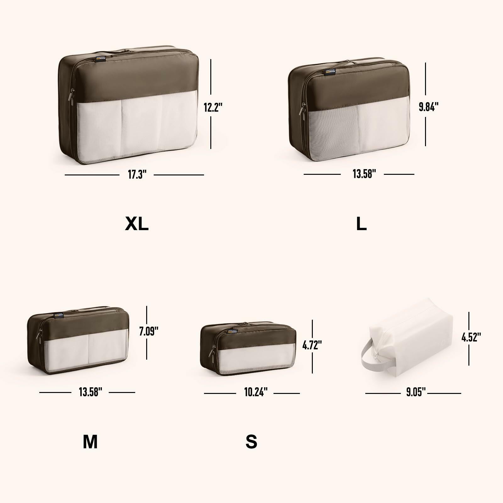 SOARSAIL 6-Pack Compression Packing Cubes – Charcoal Gray