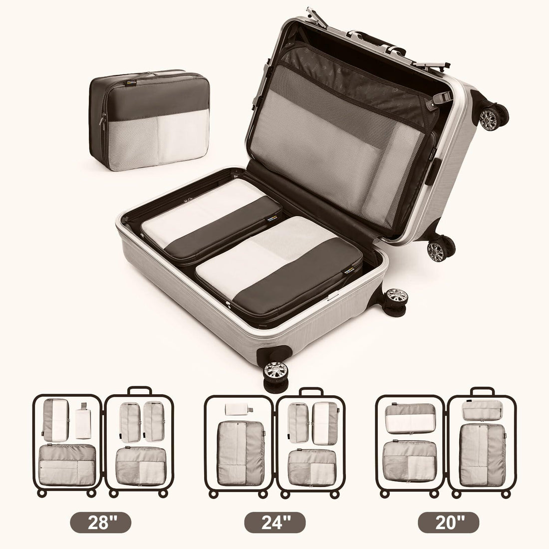 SOARSAIL 6-Pack Compression Packing Cubes – Charcoal Gray