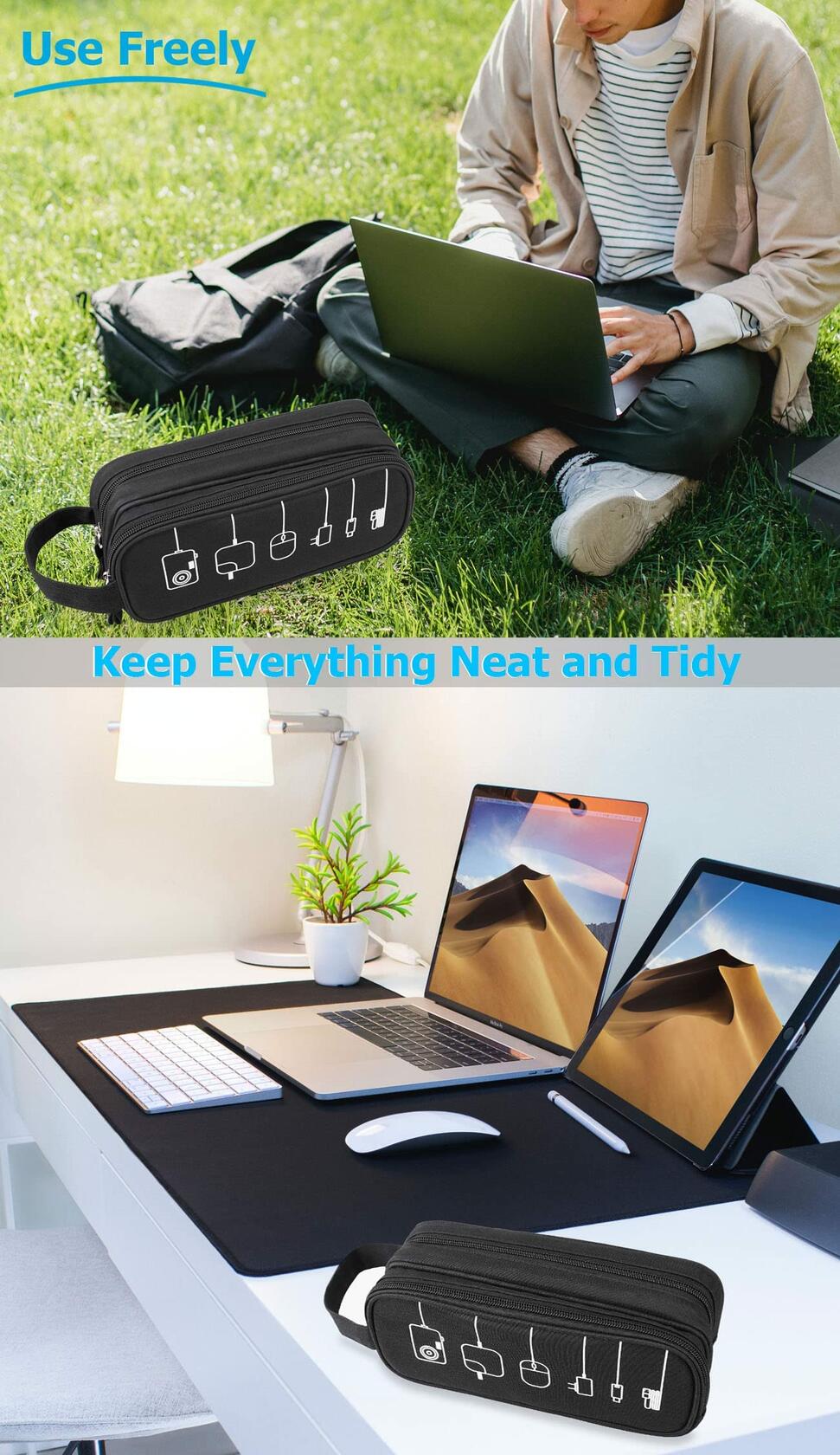 HESTECH Double Layer Travel Cable Organizer Case