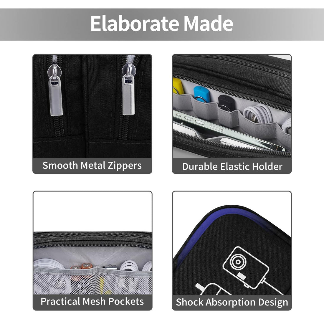HESTECH Double Layer Travel Cable Organizer Case