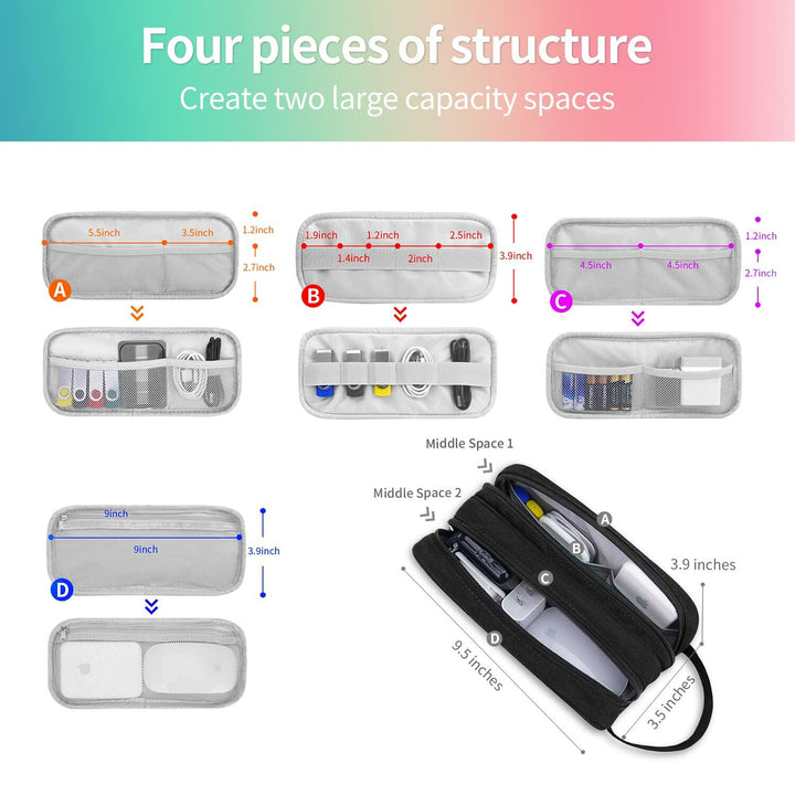 HESTECH Double Layer Travel Cable Organizer Case